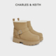 CHARLES&KEITH25秋新款 CK1 90280073厚底增高毛绒雪地靴休闲短靴