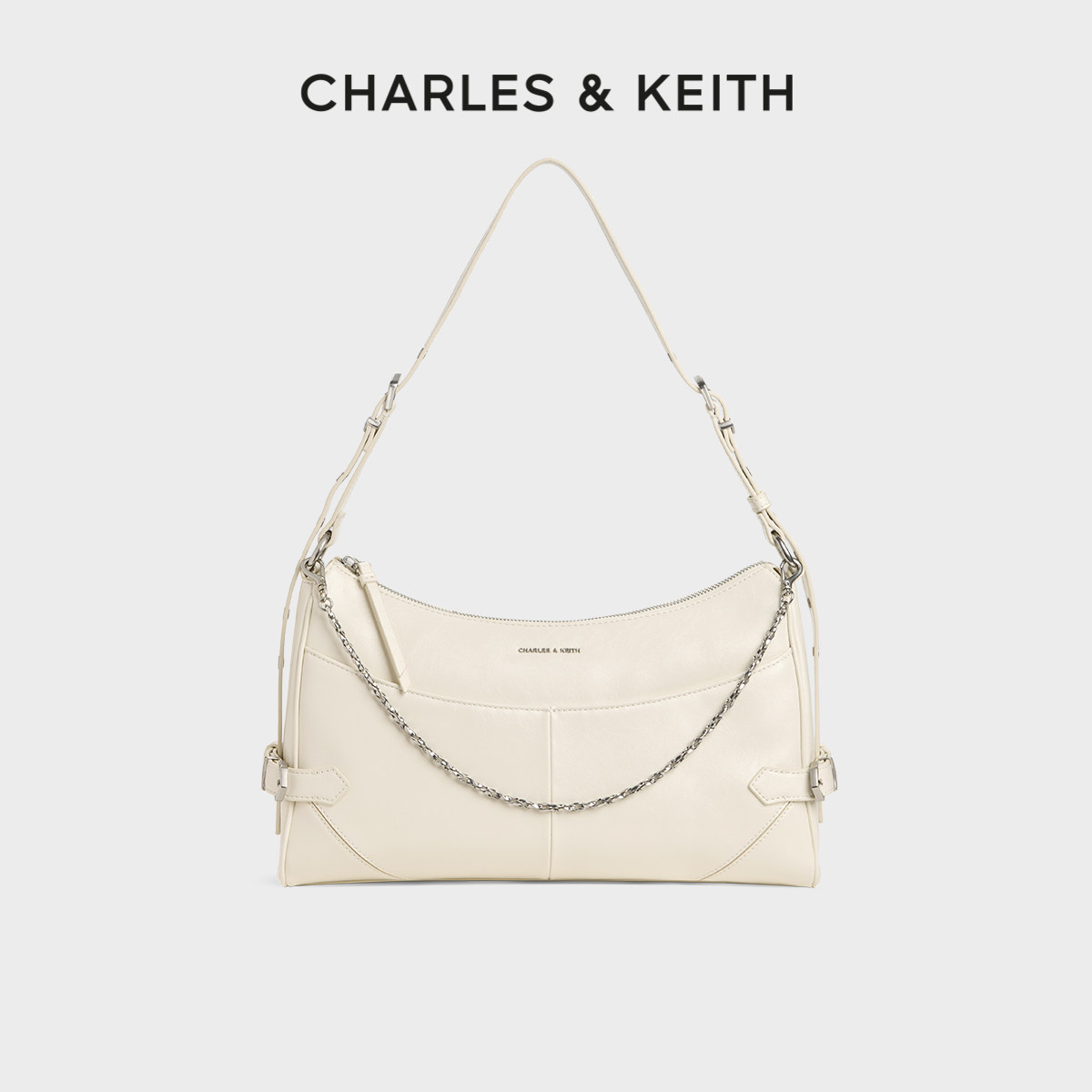 CHARLES&KEITH春季女包CK2-20271666链条设计大容量托特包机车包