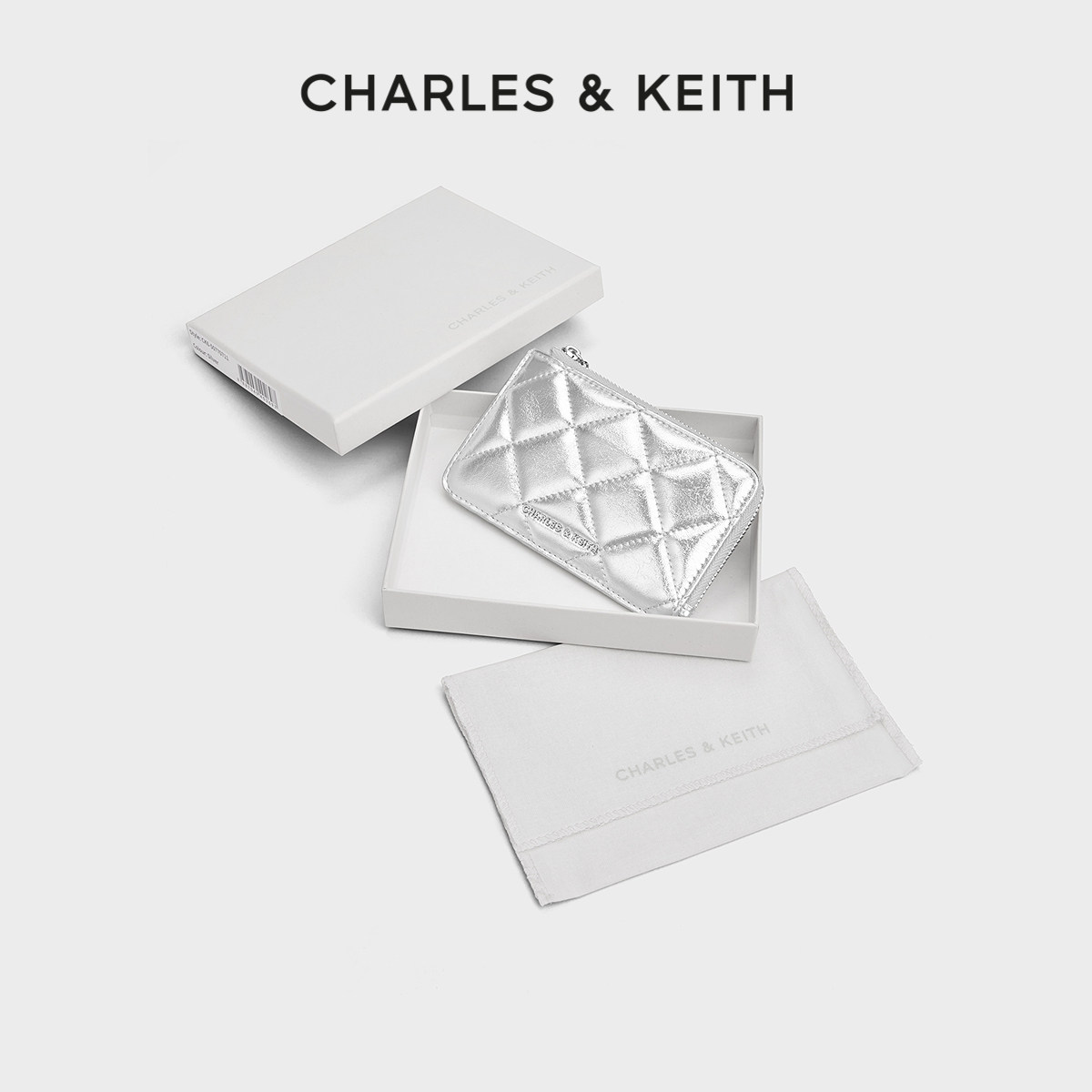CHARLES&KEITH春季女包CK6-50770711金属包挂拉链菱格零钱包卡包