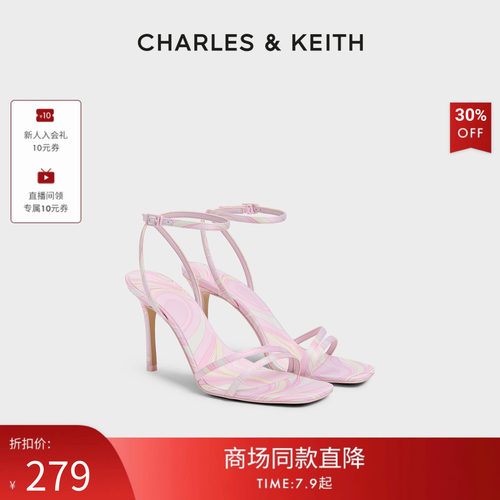 方头缎面高跟凉鞋CHARLES&KEITH