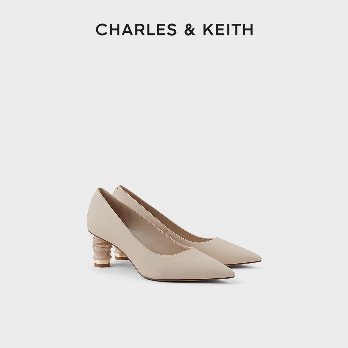 CHARLES&KEITH褶皱高跟单鞋