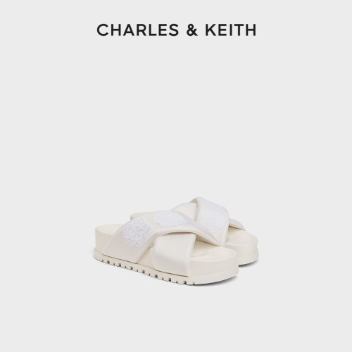 花朵刺绣厚底拖鞋CHARLES&KEITH