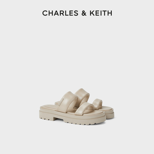 70381047休闲一字带外穿厚底拖鞋 CK1 女鞋 CHARLES&KEITH春季