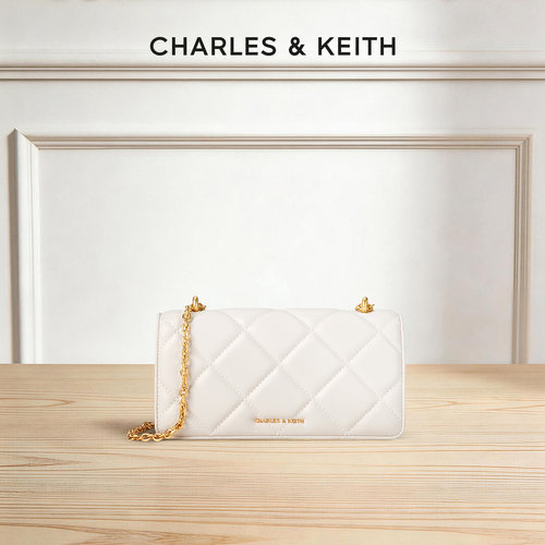 CHARLES＆KEITH油画菱格链条包