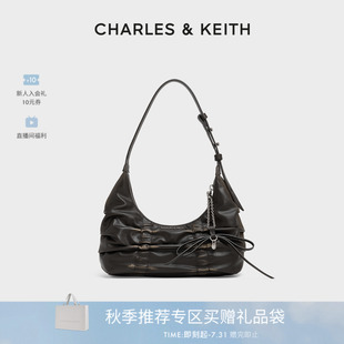 CHARLES&KEITH25秋季 40271626復(fù)古褶皺蝴蝶結(jié)單肩腋下包 CK2 新款