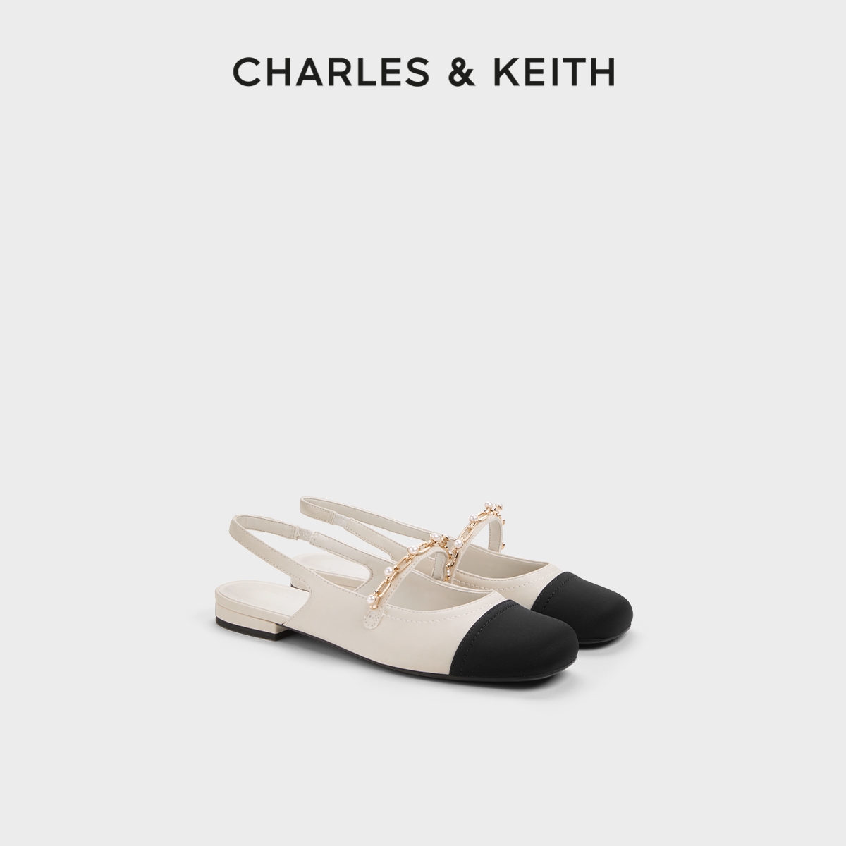 CHARLES&KEITH夏女鞋CK1-70900382-2女士珠链绊带小香风平跟凉鞋
