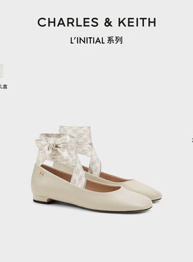 CHARLES&KEITH24春夏新款SL1-71790028绑带羊皮平底芭蕾舞鞋单鞋