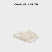 CHARLES&KEITH秋冬女鞋 女 平底绣花一字凉拖鞋 CK1 71720087时尚