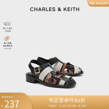 CHARLES&KEITH春夏女鞋CK1-70380934女士流苏饰拼色粗跟渔夫凉鞋