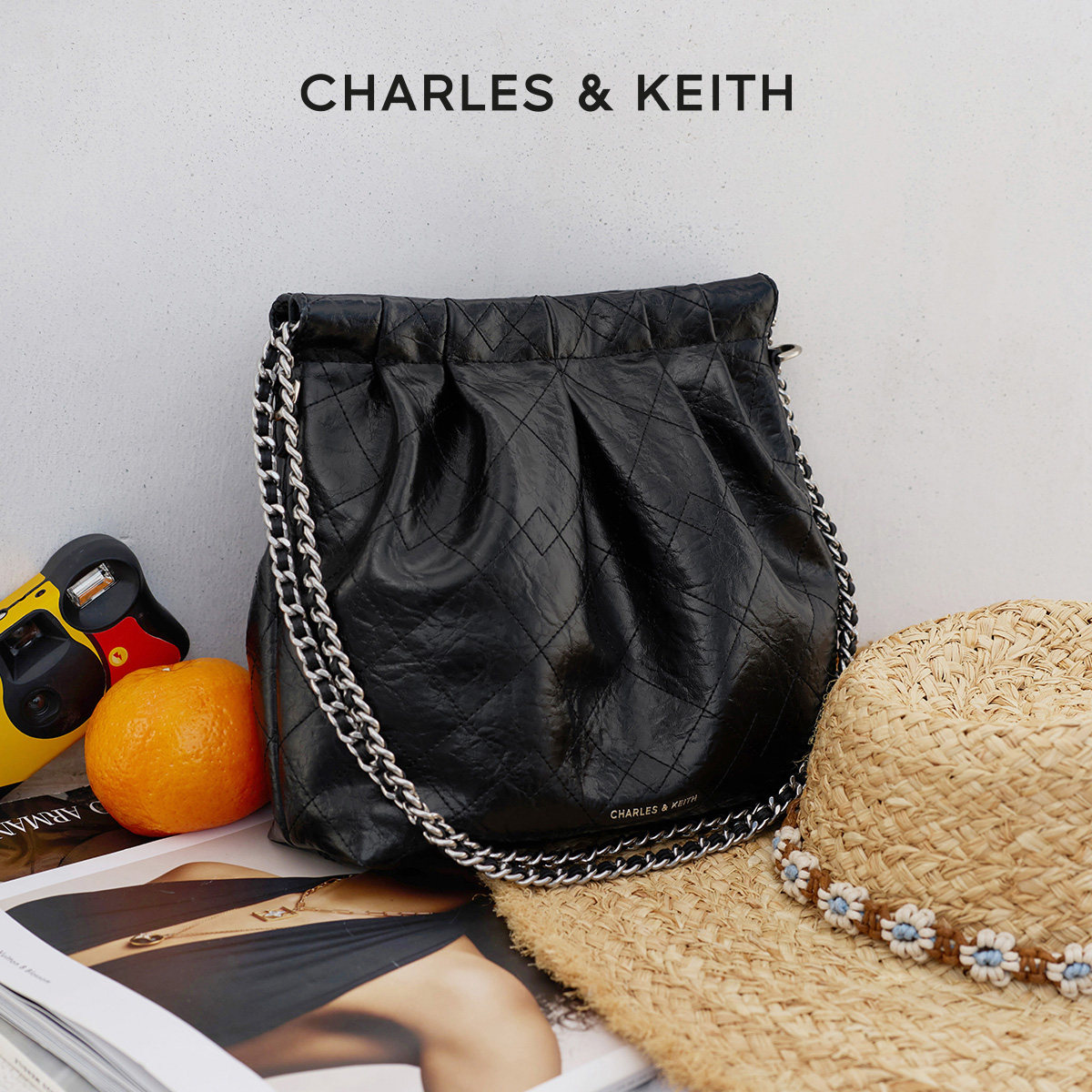 CHARLES&KEITH夏季女包CK2-20671559链条单肩托特包流浪包中号女