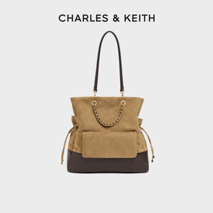 CHARLES&KEITH26春新款CK2-30782756-1大容量绒面托特包双肩包