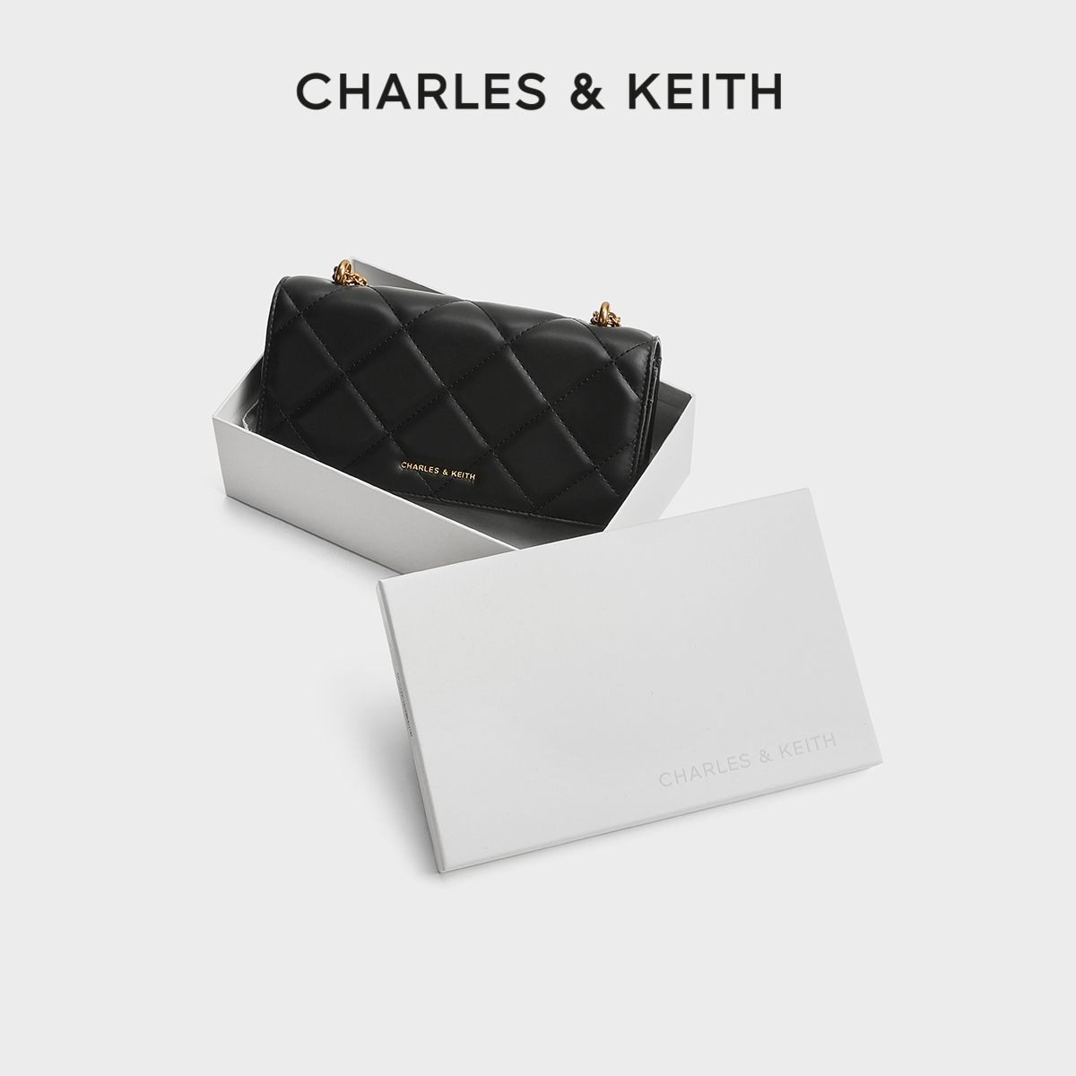CHARLES＆KEITH油画菱格链条包