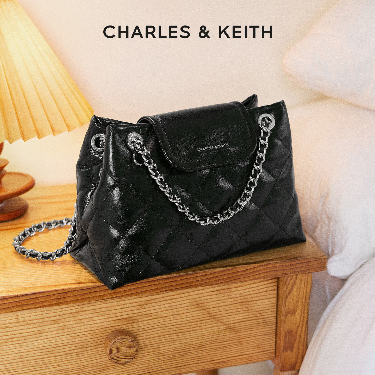 CHARLES＆KEITH26秋新款CK2-90151648时尚菱格链条包中号腋下包
