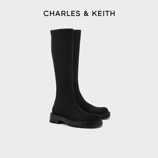 CHARLES&KEITH秋冬女靴CK1 90920120纯色拉链长筒骑士靴女靴女鞋