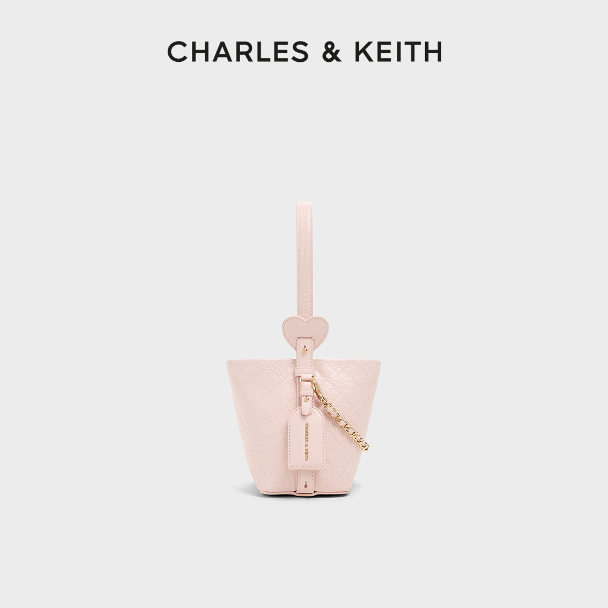 CHARLES&KEITH26夏季新款CK2-10701658菱格手提链条水桶包子母包