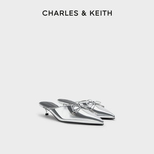 拖鞋 CHARLES&KEITH25秋季 60580325尖头低跟蝴蝶结穆勒鞋 CK1 新款