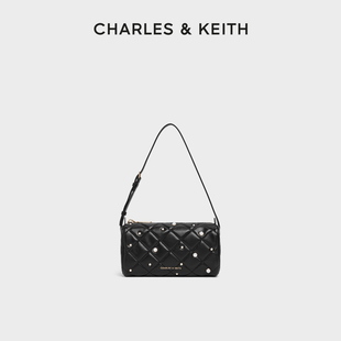 B菱格珍珠饰手提斜挎腋下包 20701600 CHARLES&KEITH25冬新款 CK2