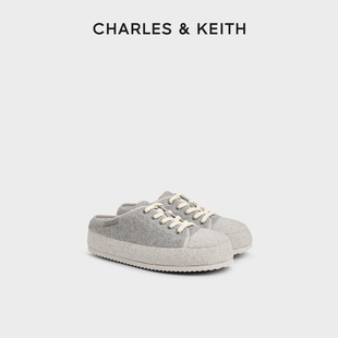 穆勒拖鞋 70381142柔软毛绒系带休闲鞋 CK1 CHARLES&KEITH25秋新款