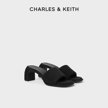 CHARLES&KEITH24春夏新款CK1-60920366绒布露趾外穿一字高跟拖鞋