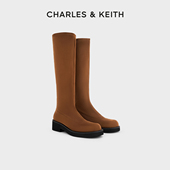 CHARLES&KEITH秋冬女鞋 CK1 90580196圆头厚底后拉链弹力高筒长靴