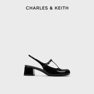 凉鞋 CHARLES&KEITH24春夏新款 CK1 60280424圆头漆皮粗跟玛丽珍鞋