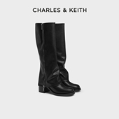 CHARLES&KEITH秋冬女靴CK1 90580191拉链长筒裤 管靴粗高跟长靴