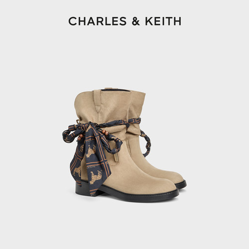CHARLES＆KEITH复古绒面西部靴