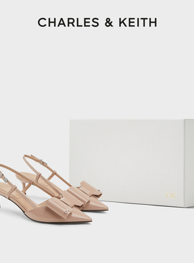 CHARLES&KEITH秋冬女鞋SL1-61900044尖头蝴蝶结后空高跟凉鞋女