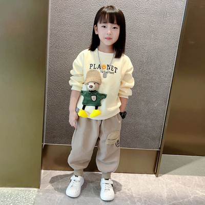 CAMPING KIDDIE女童春秋冬中大童立体小熊卫衣套装时髦儿童两件套