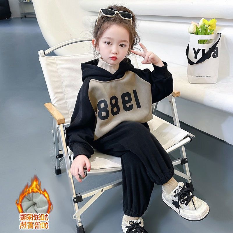 CAMPING KIDDIE男女童连帽卫衣套装加绒加厚秋冬装洋气时髦两件套