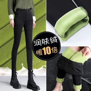 子 女外穿加厚保暖黑色小脚裤 加绒牛油果vc润肤裤 小个子八分打底裤