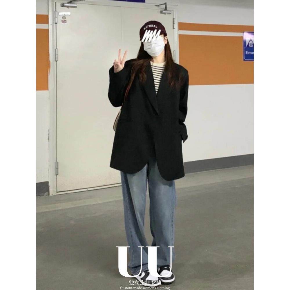 UU定制/高级感黑色西装外套女2025春秋新款韩版新款chic宽松西服