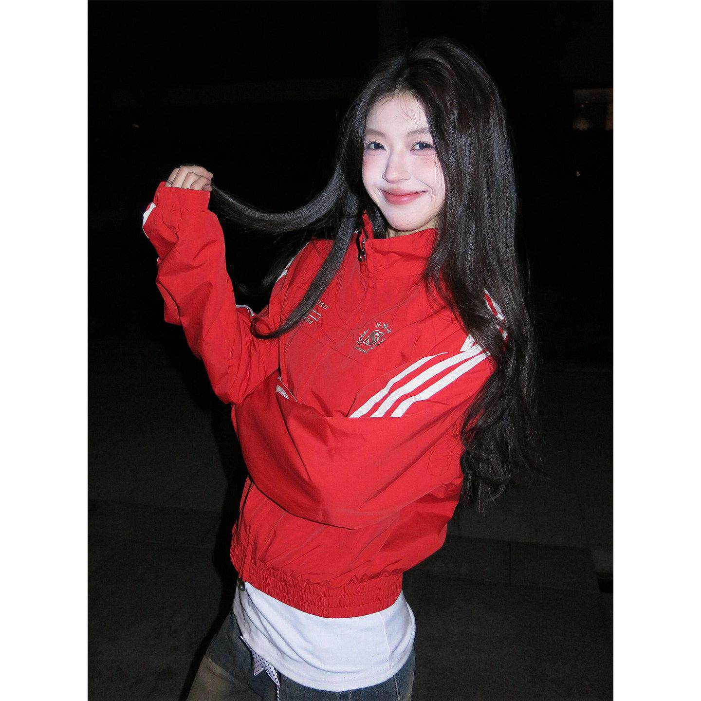 IT UNDER GARDEN 美式cleanfit外套女春季新款安可拉红短款夹克