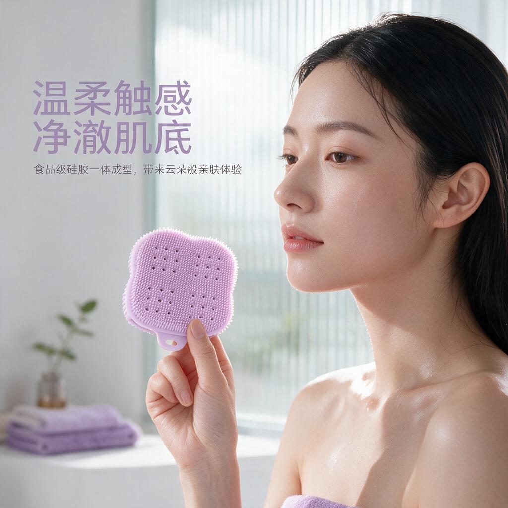 紫色硅胶沐浴刷去角质按摩背部