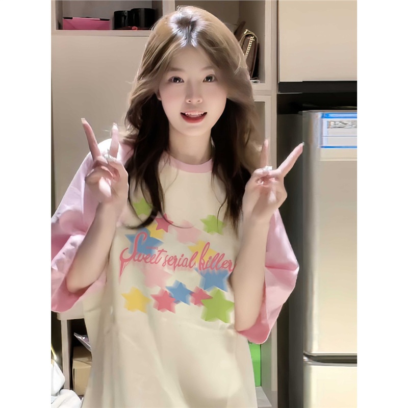 多巴胺穿搭短袖t恤女2025新款爆款夏季初中高中学生宽松半袖上衣