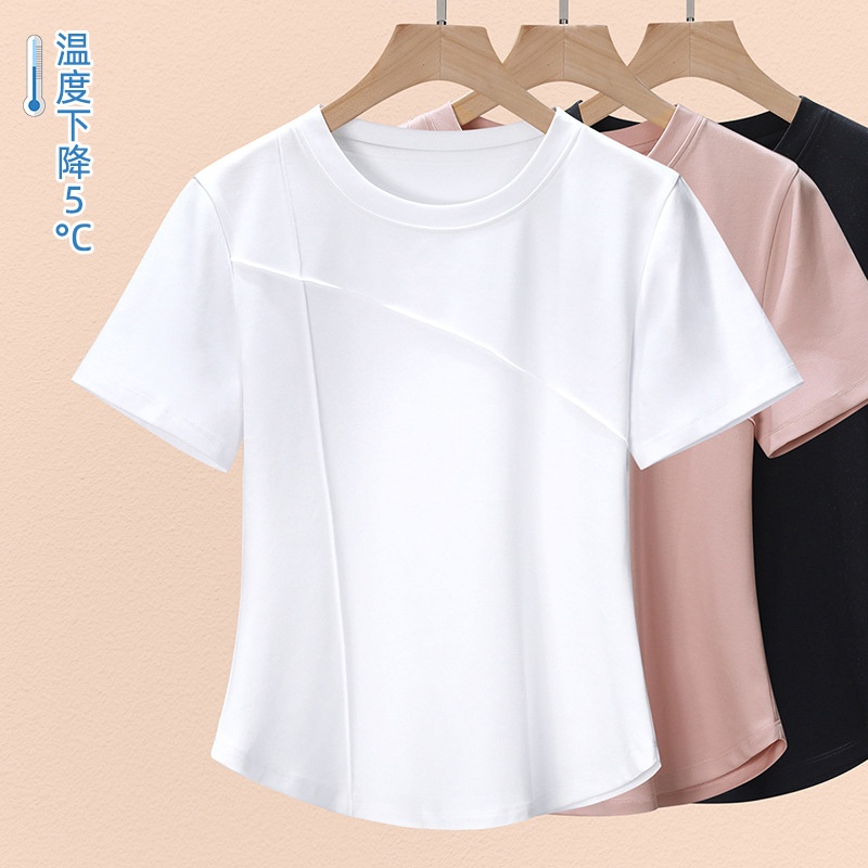 丝光棉白色t恤女短袖2025新款百搭显瘦衣服纯色冰丝体恤圆领上衣