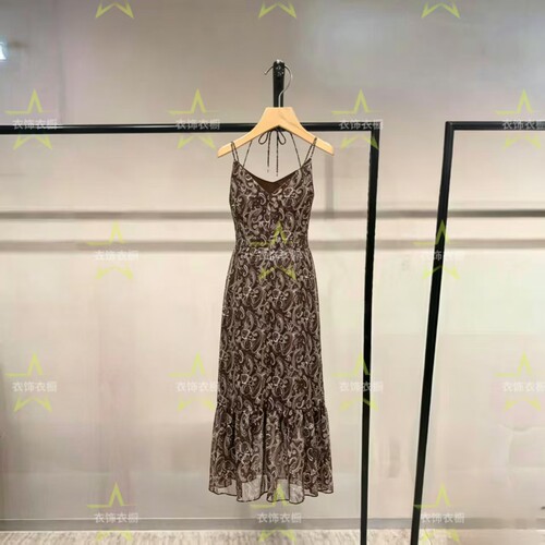 商场同款连衣裙女26夏季新V领荷叶边印花后背系带裙32627A002-DT