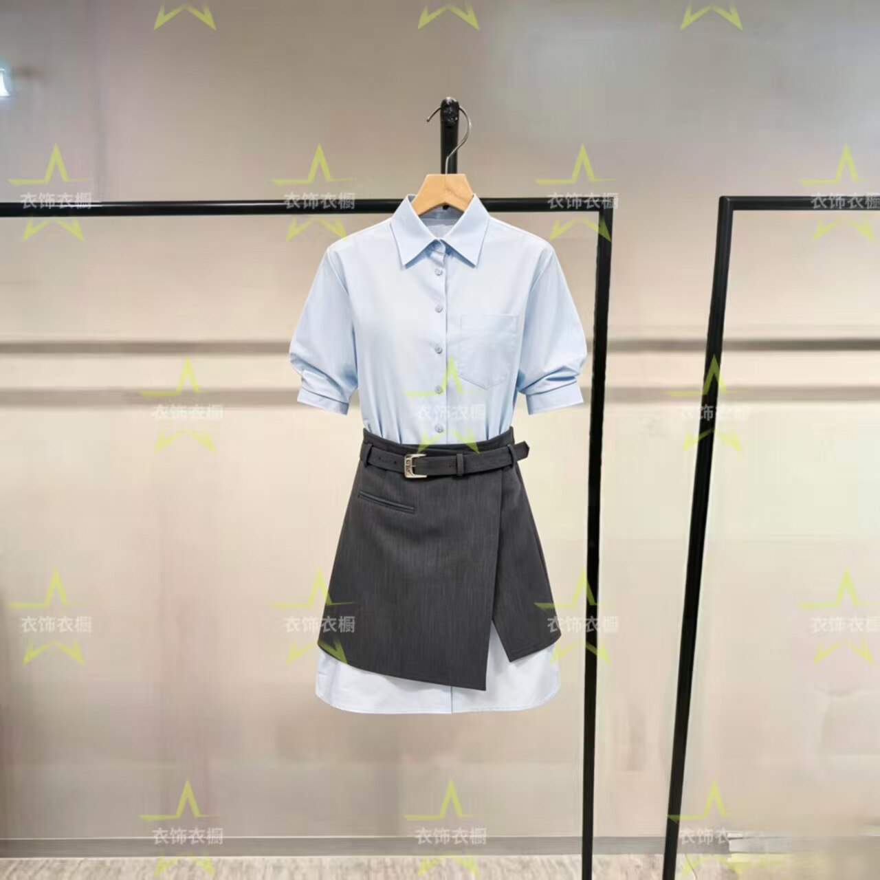 商场同款25夏新显瘦剪裁不规则裙摆衬衫套装连衣裙女125207041-DR