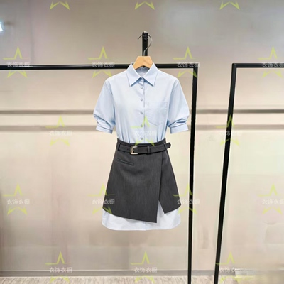 商场同款25夏新显瘦剪裁不规则裙摆衬衫套装连衣裙女125207041-DR