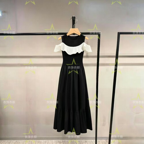 商场同款连衣裙女2026夏季新荷叶边露肩无袖长裙高级32627B022-HP
