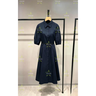 女装连衣裙2026夏季新腰带翻领时尚灯笼袖纯棉A字裙32627B006_FU