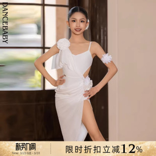 Dancebaby少儿拉丁舞服2026新款 女童表演服练功服白色小花服D19