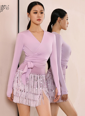 贝蒂2026新款拉丁舞跳舞专用上衣女国标舞服夏季长袖绑带上衣BD48