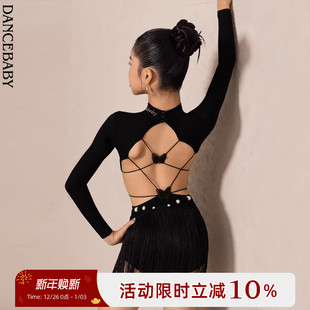 Dnacebaby拉丁舞服新款 秋冬练功服上衣女童露背跳舞蹈上衣DAS794