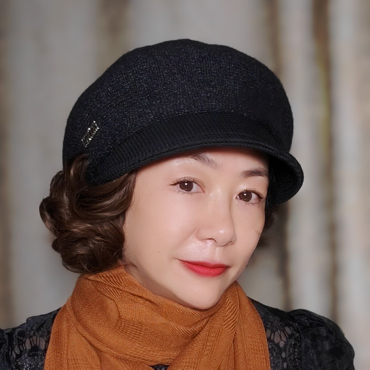 轻奢风假发帽新款一体针织鸭舌帽秋冬显脸卷发画家时尚妈妈贝雷帽