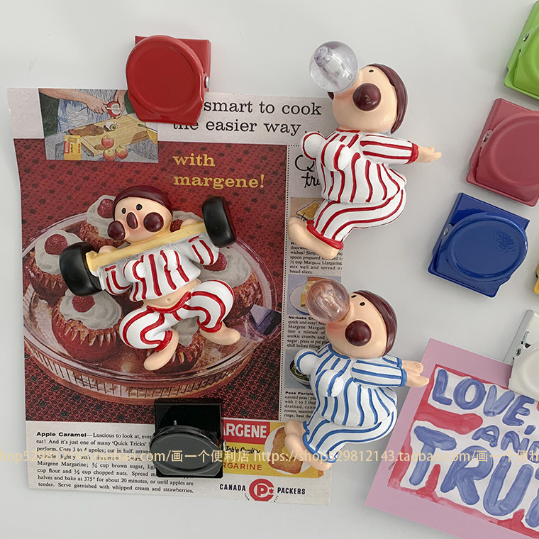 h-store 美式ins卡通举重人物冰箱贴磁贴可爱立体创意吸铁石