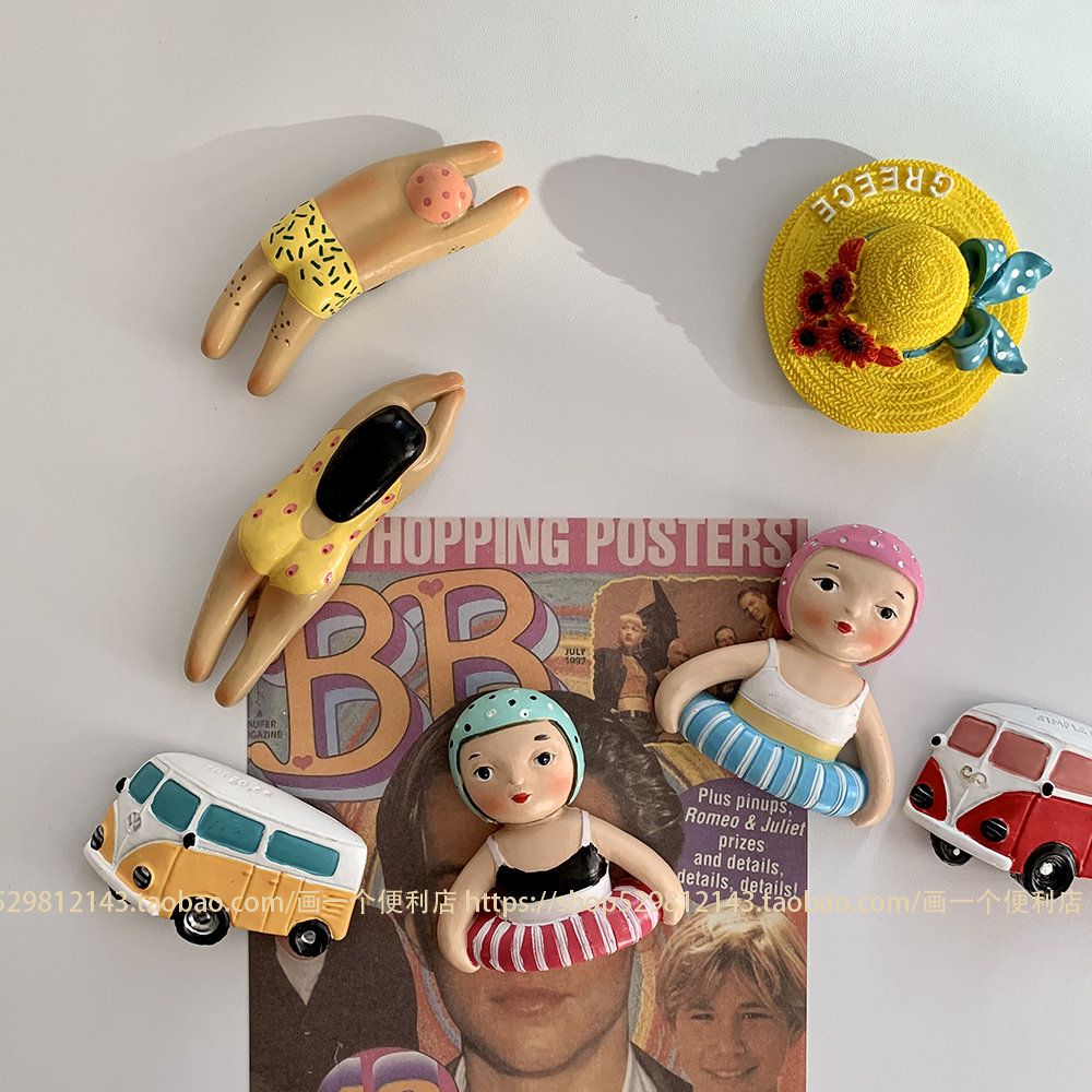 复古美式ins游泳圈女孩吸铁石