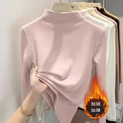 清仓捡漏加绒加厚双面德绒保暖打底衫冬半高领修身内搭长袖t恤女