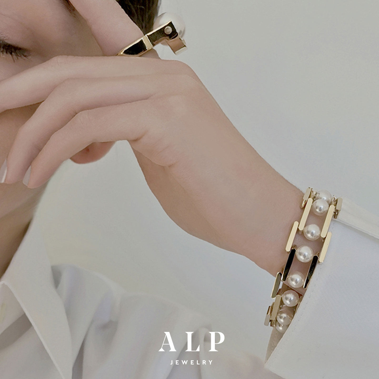官方ALP JEWELRY真我原创设计巴洛克施华洛水晶珍珠手链镀金手镯
