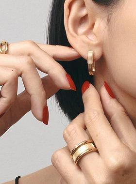 官方ALP JEWELRY封存系列复古肌理感U型耳环夸张轻奢金色原创耳钉